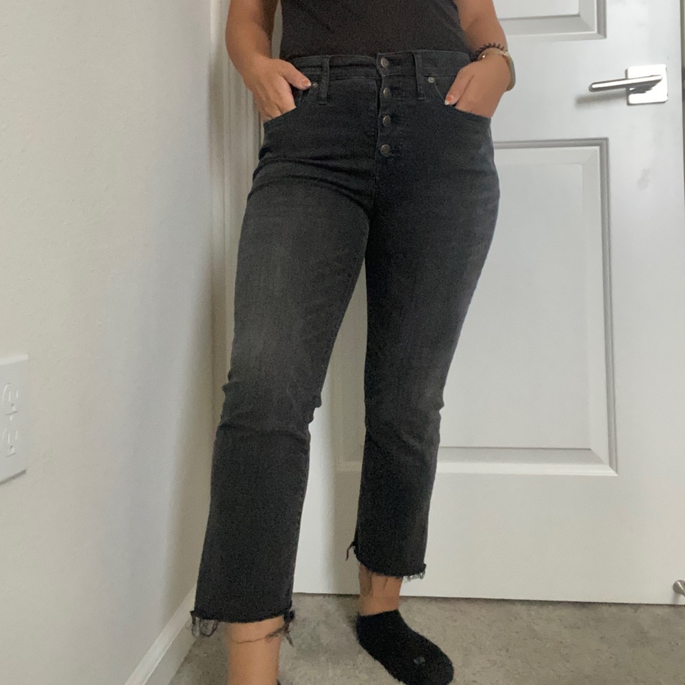 Madewell Cali Demi Boot Black Wash Button Fly